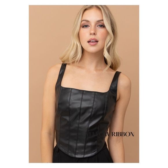 🆕 Black Vegan Leather Top - Picture 3 of 5